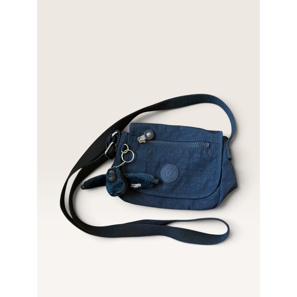 Kipling Sabian Mini Crossbody Bag Navy Blue Nylon Flap Shoulder Purse with Monke